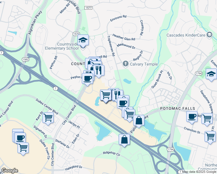 map of restaurants, bars, coffee shops, grocery stores, and more near 110 Westwick Court in Sterling