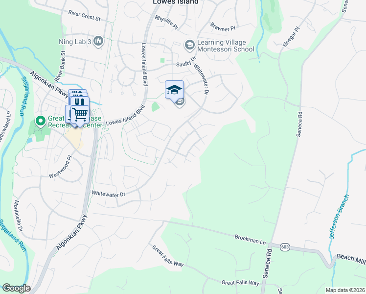 map of restaurants, bars, coffee shops, grocery stores, and more near 20830 Blossom Landing Way in Sterling