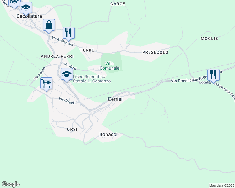 map of restaurants, bars, coffee shops, grocery stores, and more near 1 Via Variante Cerrisi in Decollatura