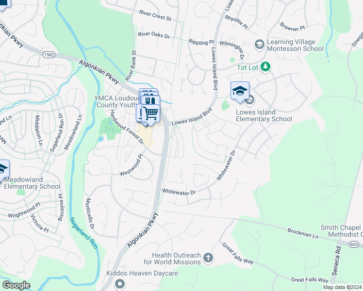map of restaurants, bars, coffee shops, grocery stores, and more near 20810 Noble Terrace in Sterling