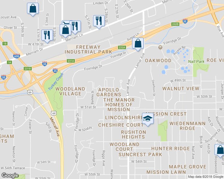 map of restaurants, bars, coffee shops, grocery stores, and more near 6529 West 49th Street in Mission
