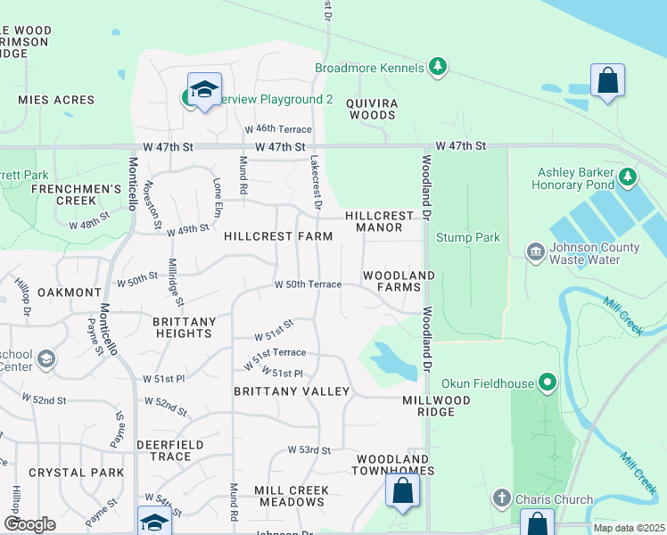 map of restaurants, bars, coffee shops, grocery stores, and more near 4930 Theden Street in Shawnee