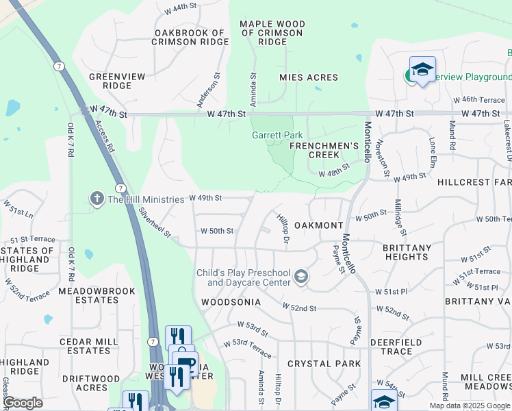 map of restaurants, bars, coffee shops, grocery stores, and more near 4913 Anderson St in Shawnee
