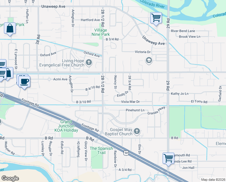 map of restaurants, bars, coffee shops, grocery stores, and more near 239 Nancy Street in Grand Junction