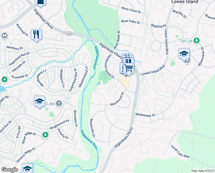 map of restaurants, bars, coffee shops, grocery stores, and more near 47336 Sterdley Falls Terrace in Sterling