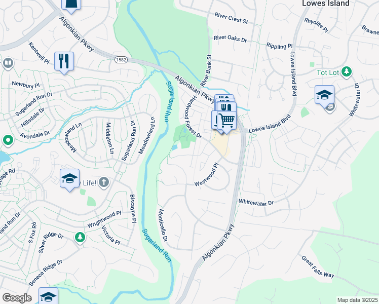 map of restaurants, bars, coffee shops, grocery stores, and more near 47336 Sterdley Falls Terrace in Sterling