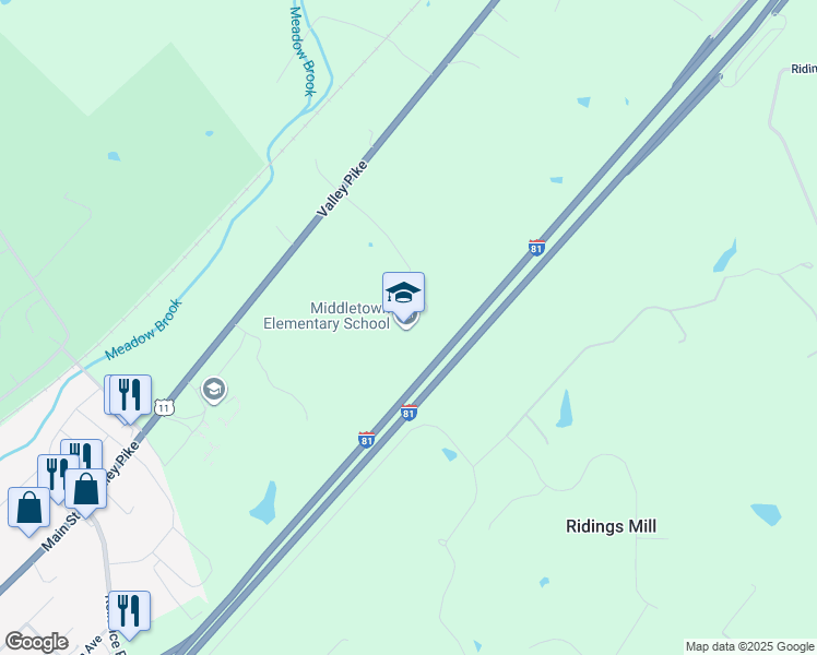 map of restaurants, bars, coffee shops, grocery stores, and more near 190 Mustang Lane in Middletown