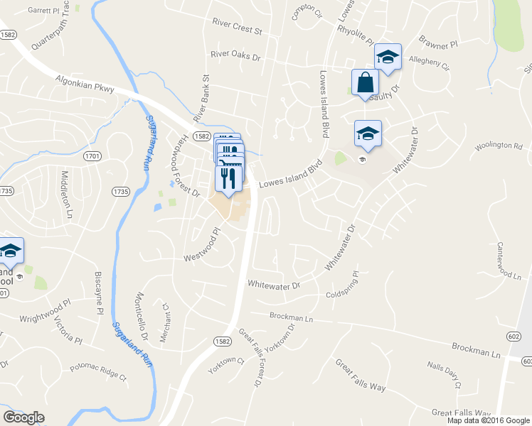 map of restaurants, bars, coffee shops, grocery stores, and more near 20751 Royal Palace Square in Sterling