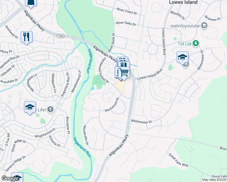 map of restaurants, bars, coffee shops, grocery stores, and more near 20829 Butterwood Falls Terrace in Sterling