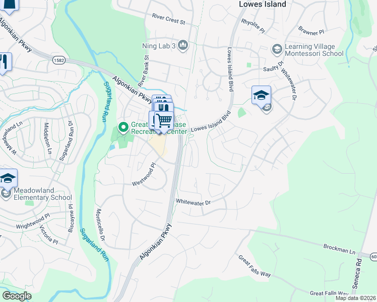 map of restaurants, bars, coffee shops, grocery stores, and more near 20751 Royal Palace Square in Potomac Falls