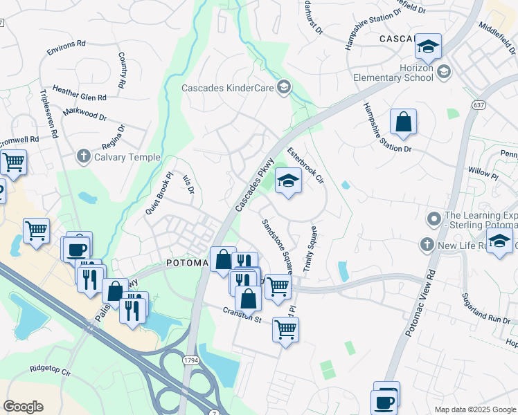 map of restaurants, bars, coffee shops, grocery stores, and more near 46322 Haven Terrace in Potomac Falls