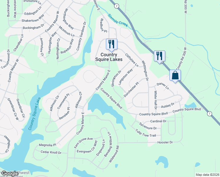 map of restaurants, bars, coffee shops, grocery stores, and more near 3769 Shrimpton Drive in North Vernon