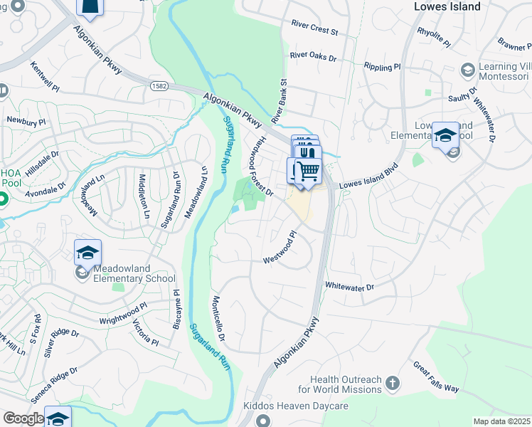 map of restaurants, bars, coffee shops, grocery stores, and more near 20816 Miranda Falls Square in Sterling