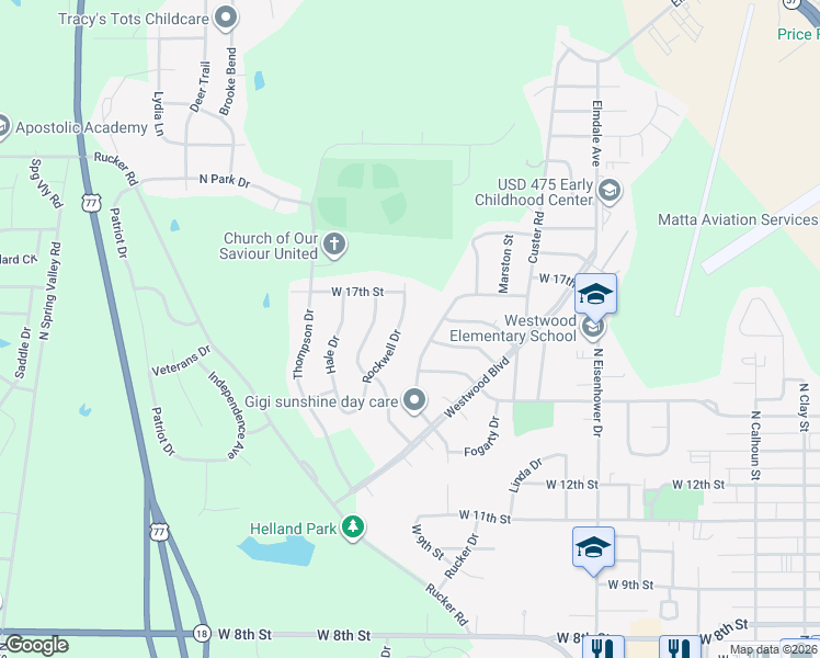 map of restaurants, bars, coffee shops, grocery stores, and more near 1504-1508 Rockwell Drive in Junction City