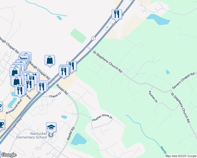 map of restaurants, bars, coffee shops, grocery stores, and more near 2105 Autumn Haze Court in Gambrills