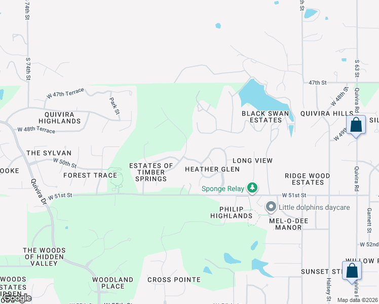 map of restaurants, bars, coffee shops, grocery stores, and more near 4951 Noland Road in Shawnee
