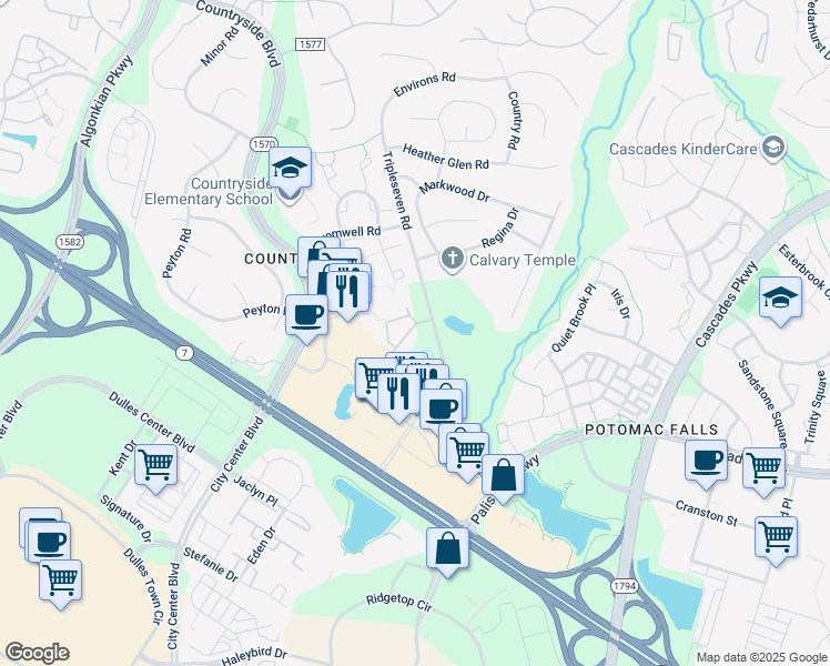 map of restaurants, bars, coffee shops, grocery stores, and more near 104 Westwick Court in Sterling