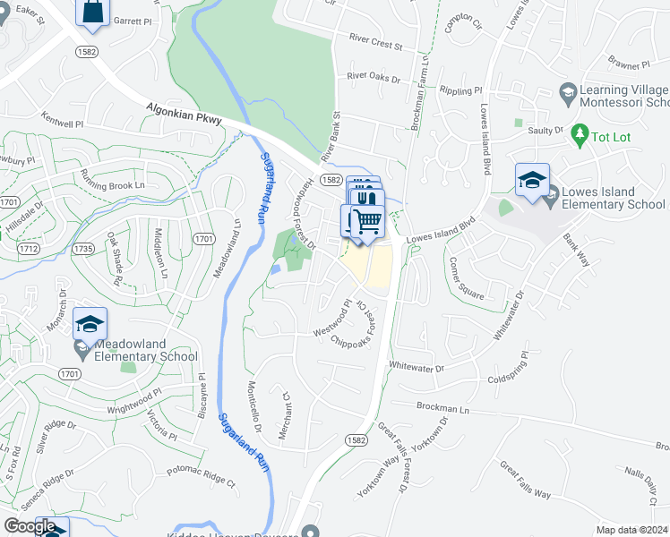 map of restaurants, bars, coffee shops, grocery stores, and more near 47379 Sterdley Falls Terrace in Sterling