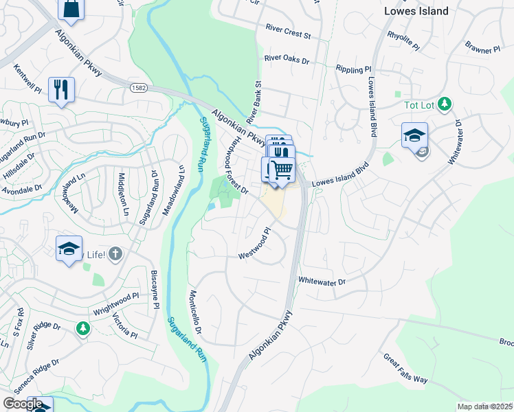 map of restaurants, bars, coffee shops, grocery stores, and more near 47379 Sterdley Falls Terrace in Sterling