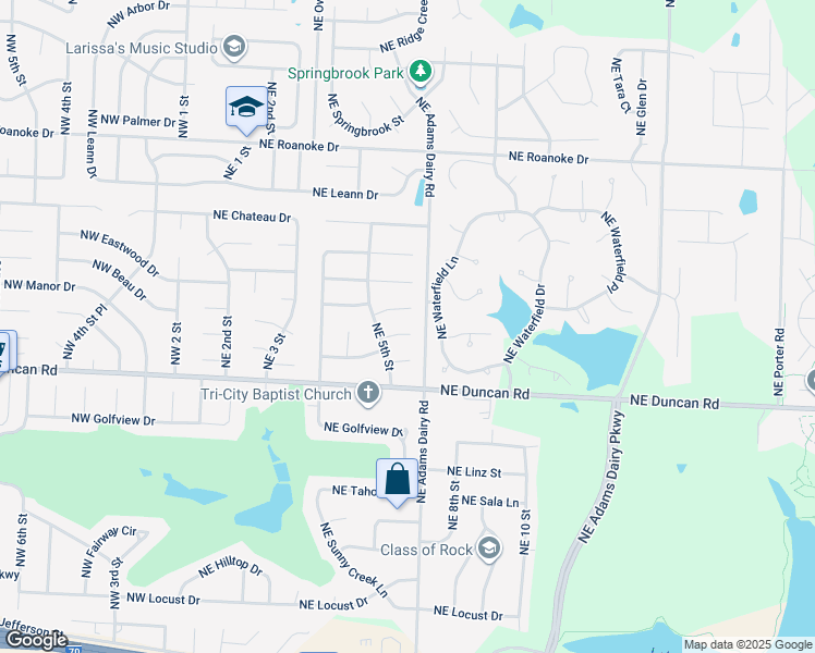 map of restaurants, bars, coffee shops, grocery stores, and more near 504 Northeast Grant Drive in Blue Springs
