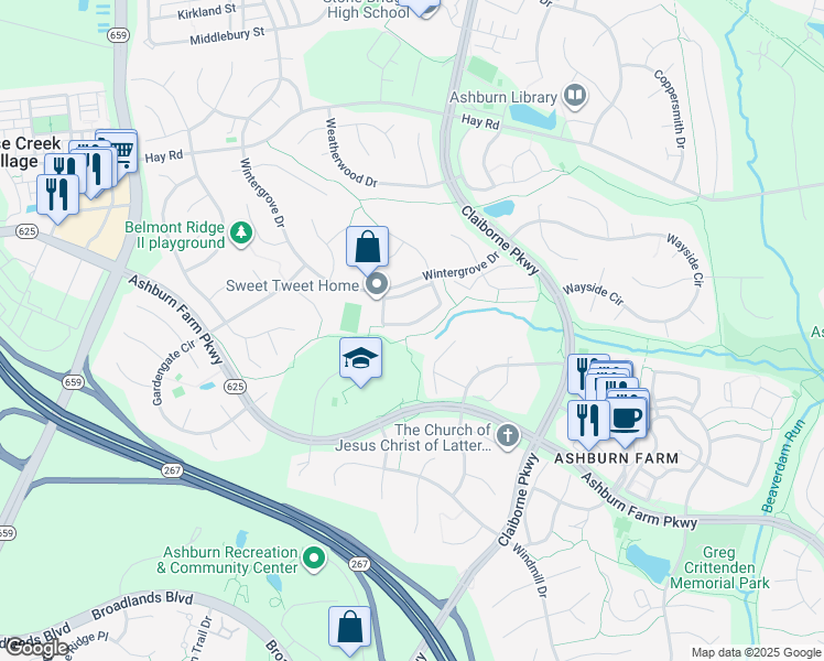 map of restaurants, bars, coffee shops, grocery stores, and more near 43161 Gatwick Square in Ashburn