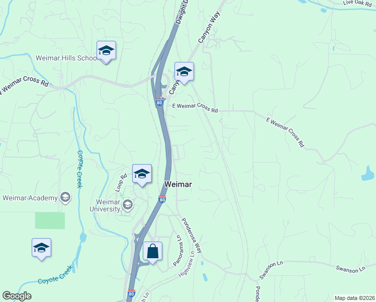 map of restaurants, bars, coffee shops, grocery stores, and more near 165 Ponderosa Way in Colfax