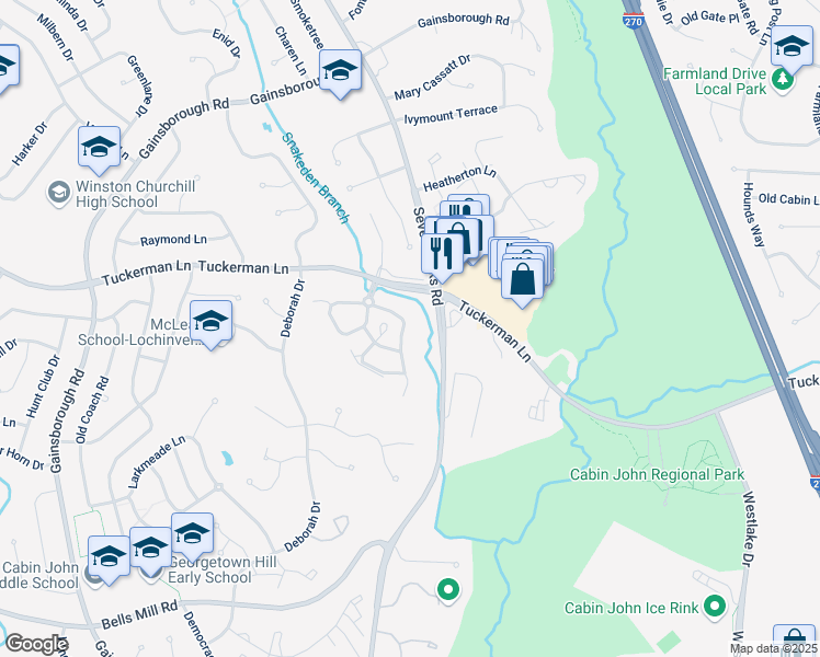 map of restaurants, bars, coffee shops, grocery stores, and more near 11213 Potomac Crest Drive in Potomac