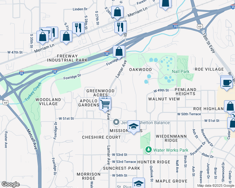 map of restaurants, bars, coffee shops, grocery stores, and more near 4853 Horton Street in Mission