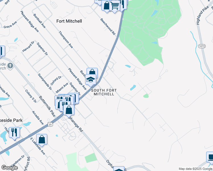 map of restaurants, bars, coffee shops, grocery stores, and more near in Fort Mitchell