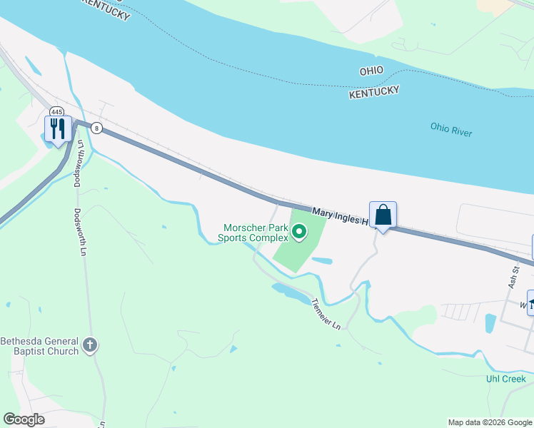map of restaurants, bars, coffee shops, grocery stores, and more near 4760 Mary Ingles Highway in Highland Heights