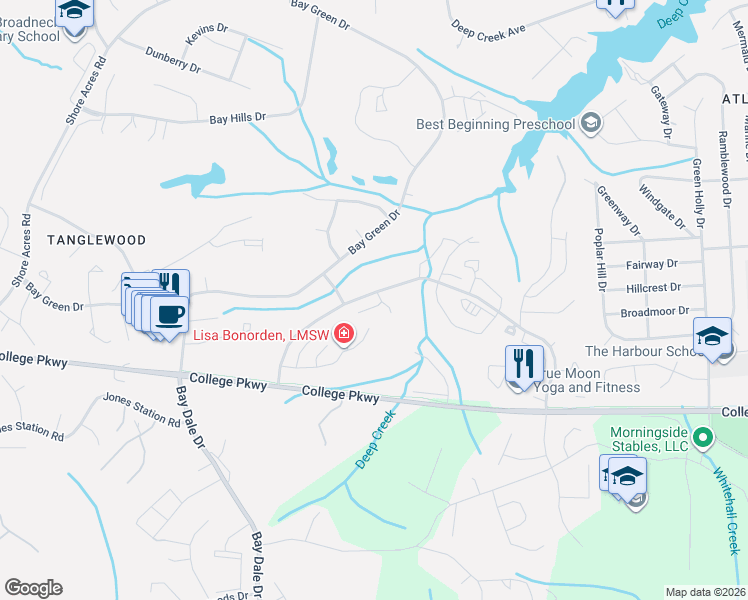 map of restaurants, bars, coffee shops, grocery stores, and more near 618 Newbridge Court in Arnold