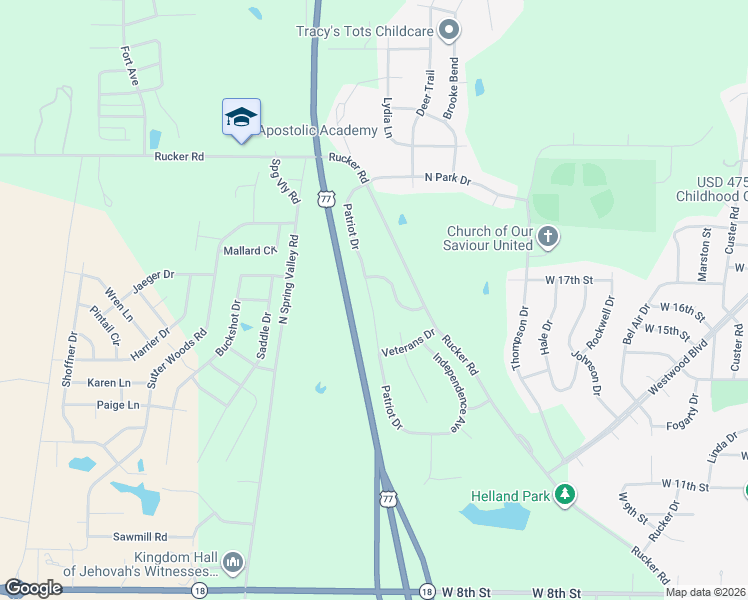 map of restaurants, bars, coffee shops, grocery stores, and more near 1901 Victory Lane in Junction City