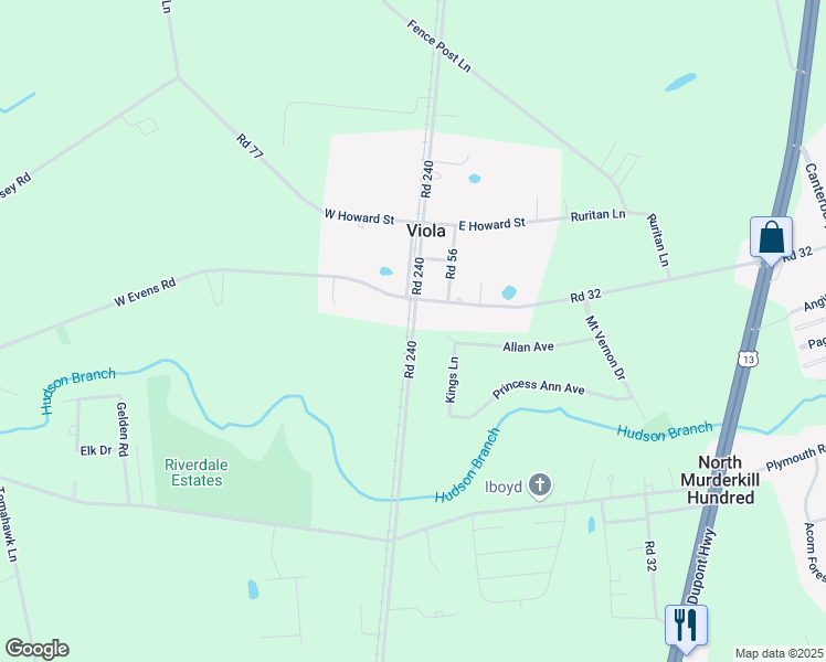 map of restaurants, bars, coffee shops, grocery stores, and more near 4282 Turkey Point Road in Viola