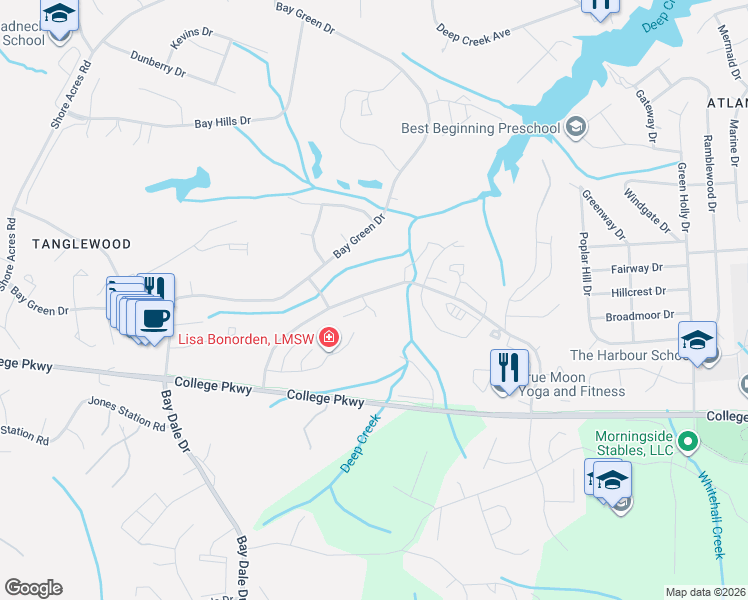 map of restaurants, bars, coffee shops, grocery stores, and more near 618 Newbridge Court in Arnold
