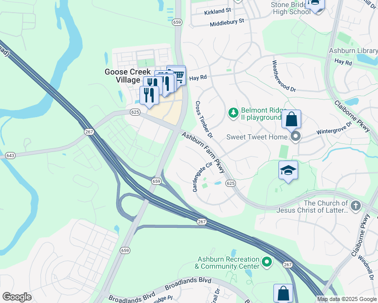 map of restaurants, bars, coffee shops, grocery stores, and more near 20847 Blythwood Court in Ashburn