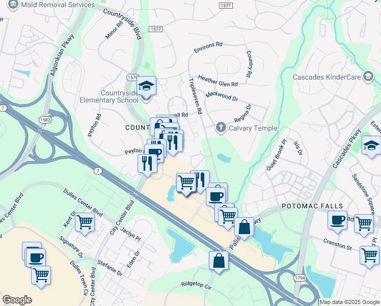 map of restaurants, bars, coffee shops, grocery stores, and more near 118 Westwick Court in Sterling