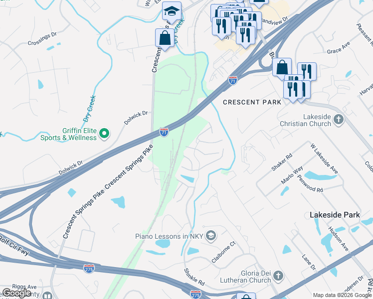 map of restaurants, bars, coffee shops, grocery stores, and more near 310 Secretariat Court in Crestview Hills
