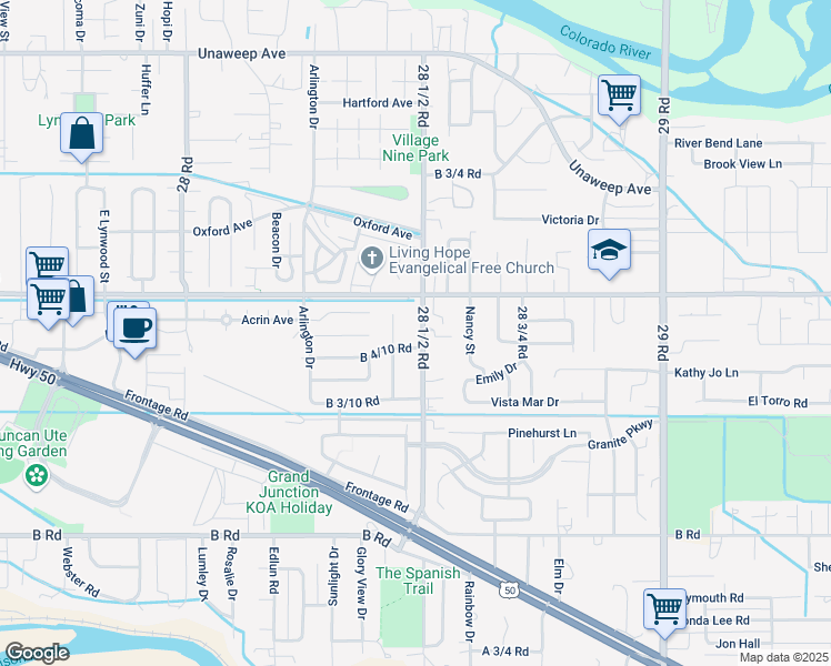 map of restaurants, bars, coffee shops, grocery stores, and more near in Grand Junction