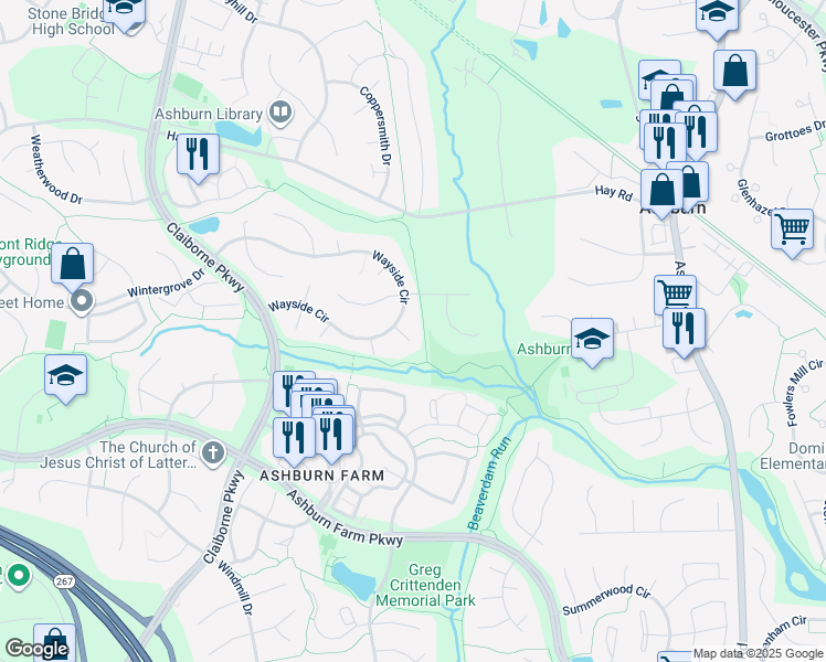 map of restaurants, bars, coffee shops, grocery stores, and more near 43456 Elmhurst Court in Ashburn