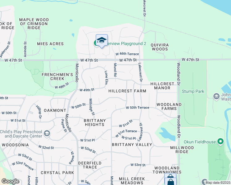 map of restaurants, bars, coffee shops, grocery stores, and more near 21437 West 49th Street in Shawnee