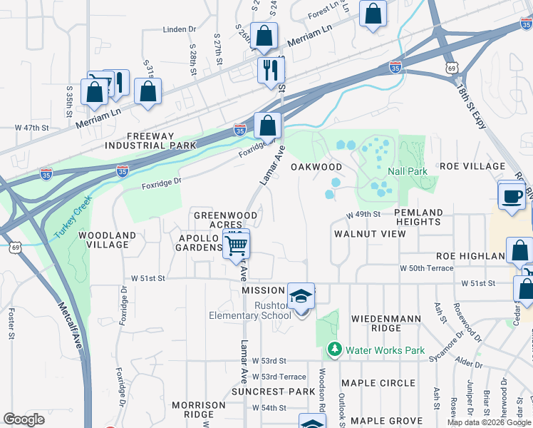 map of restaurants, bars, coffee shops, grocery stores, and more near 4805 Horton Street in Mission