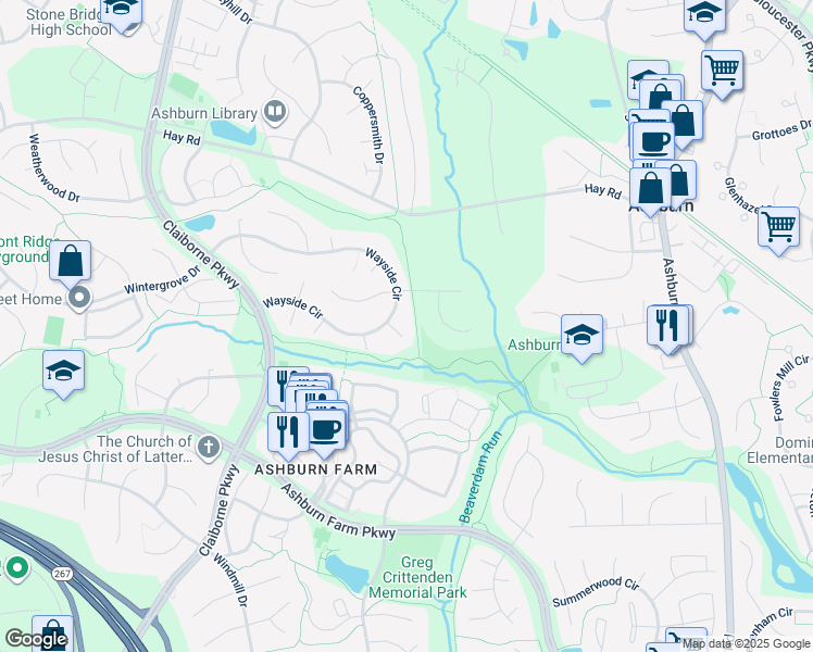 map of restaurants, bars, coffee shops, grocery stores, and more near 43456 Elmhurst Court in Ashburn