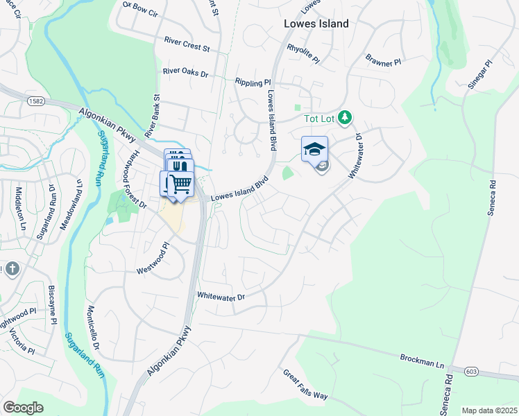 map of restaurants, bars, coffee shops, grocery stores, and more near 47570 Comer Square in Sterling
