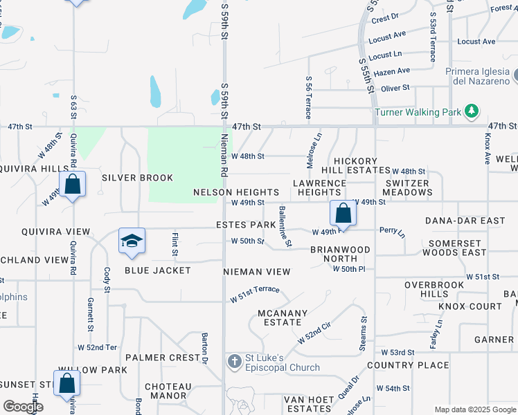 map of restaurants, bars, coffee shops, grocery stores, and more near 4837 Reeder Street in Shawnee