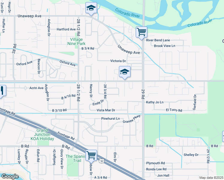map of restaurants, bars, coffee shops, grocery stores, and more near 246 28 3/4 Road in Grand Junction