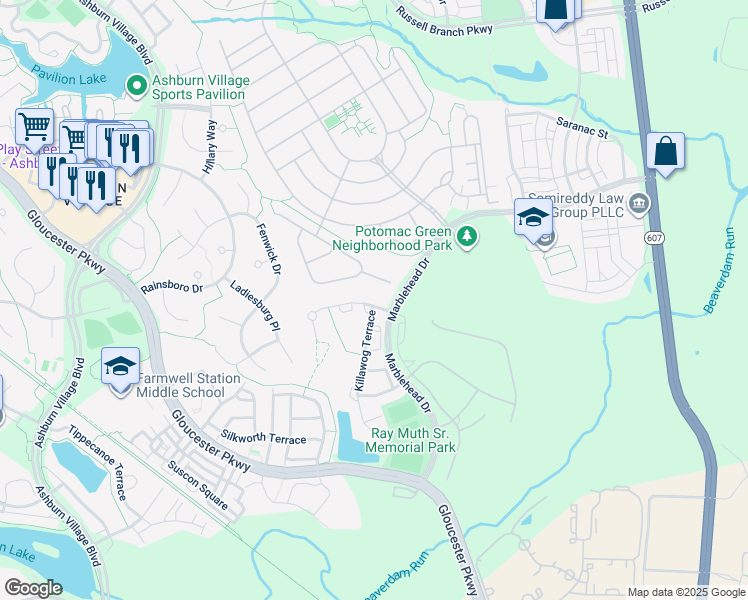 map of restaurants, bars, coffee shops, grocery stores, and more near 44474 Livonia Terrace in Ashburn