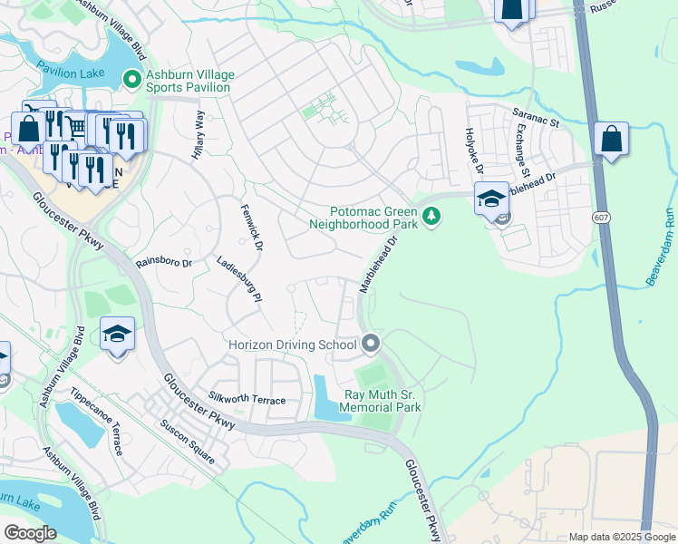 map of restaurants, bars, coffee shops, grocery stores, and more near 44468 Livonia Terrace in Ashburn