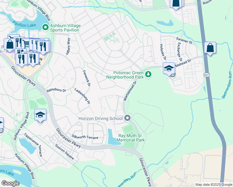 map of restaurants, bars, coffee shops, grocery stores, and more near 44468 Livonia Terrace in Ashburn