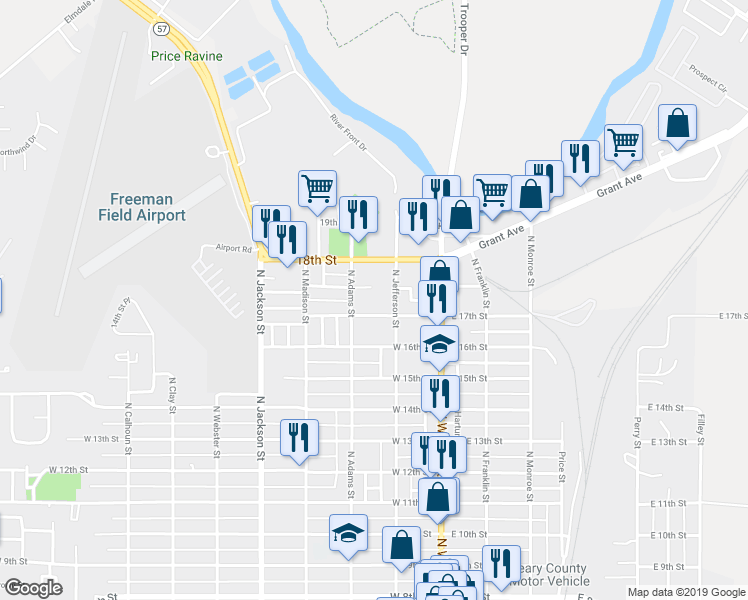 map of restaurants, bars, coffee shops, grocery stores, and more near 223 West Home Street in Junction City