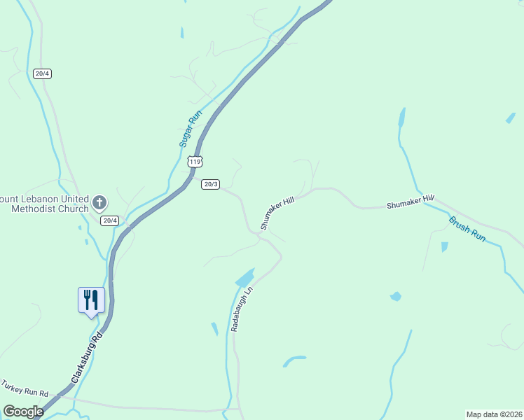 map of restaurants, bars, coffee shops, grocery stores, and more near 365 Shumaker Hill in Buckhannon